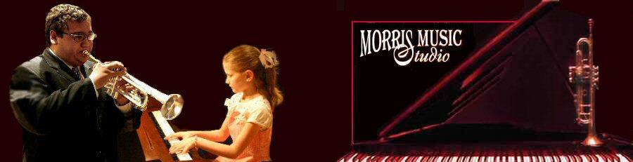 Morris Music Studio Logo with Photo of Two Students